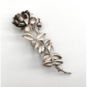 Jules Heim - Large Rose Brooch In Solid Silver From The Art Nouveau Period - Antique Jewelry