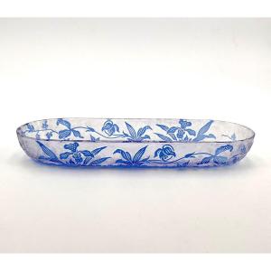 Val Saint Lambert - Acid-etched Crystal Brush / Brush-holder, Orchidées Model