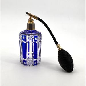 Cristalleries De Nancy - Art Deco Blue Lined Cut Crystal Perfume Spray Bottle