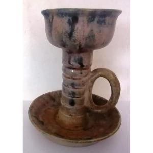 Medievalist Candlestick, In Beauvaisis Sandstone, By Charles Greber. 1853-1935. Art Nouveau