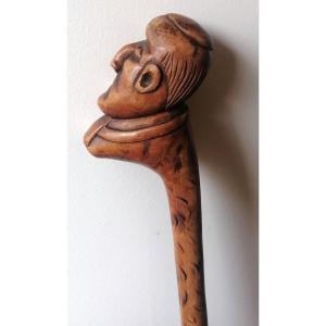 Popular Art Cane With The Image Of A Clergyman: A Priest? 