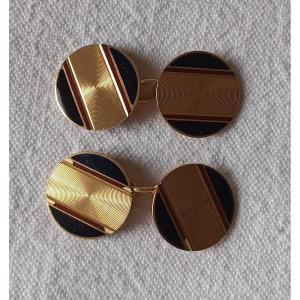 Art Deco Cufflinks In 18 Kt Gold And Enamel 1930s 1940s