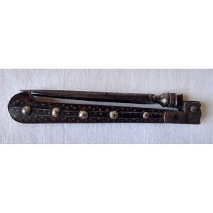 Folding Travel Fork In Steel, Horn And Silver Inlay.