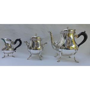 Solid Silver Tea Service By Master Goldsmith Lapparra And Souche, 20th Century