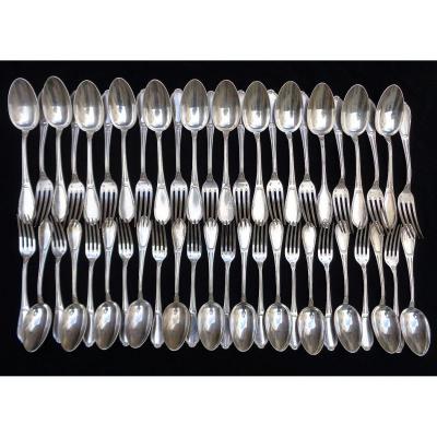 Housewife Silver Louis XVI Style, 48 Pieces, Goldsmith Henri Soufflot