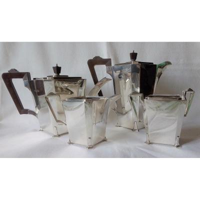 Sterling Silver English Art Deco Coffee And Tea Service