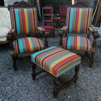 Paire  De Fauteuils 1880 Style Louis 13