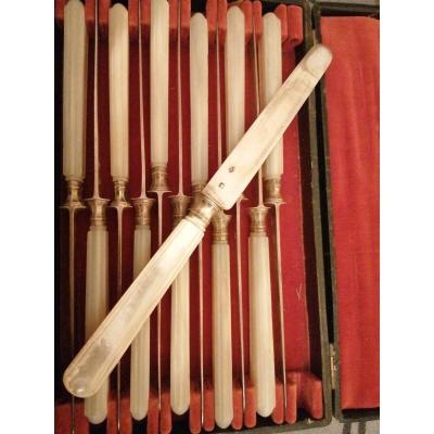 12 Couteaux à Dessert Argent/ Nacre 19 Eme