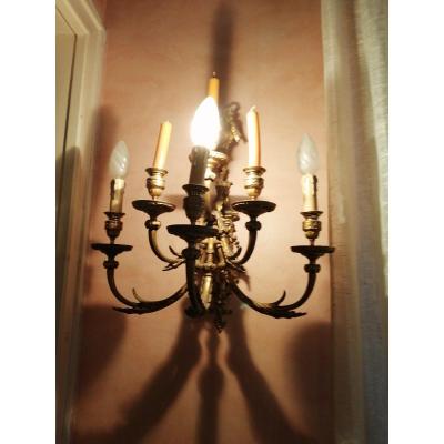 Appliques En Paire Assorties Au Lustre Louis 16 Bronze Doré d'époque 1880