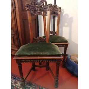 Paire De Chaises Modèle Troubadour, Noyer 19 ème Siècle 