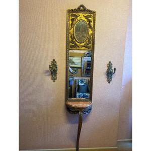 Small Console And Its Louis XVI Style Trumeau In Golden Wood
