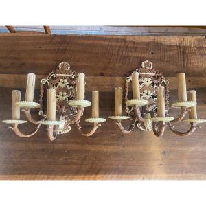 Pair Of 19 Century Painted Bronze Sconces