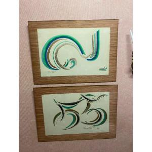 Pair Of Grease Pencils And Charcoal Signed Marie José De Bravura