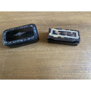 Snuffboxes Made Of Horn And Boiled Cardboard.