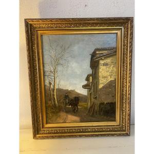 Oil On Canvas Signed Seignol. Scene Of Rural Life, "the Milkman"