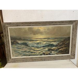 Oil On Canvas Signed J. Rigord; "the Wave"