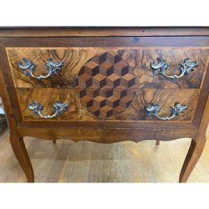 Small Louis XV Style Chest Of Drawers In Rosewood Marquetry. Very Good Condition.