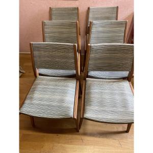 Set Of 6 Chairs From The 60s. Plastic-coated Fabric In Perfect Condition.