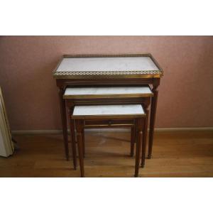 Mahogany Nesting Tables With Marble Top