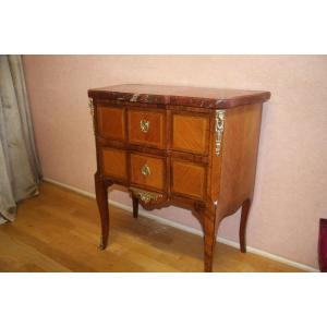 Small Restoration-period Chest Of Drawers, Gray-veined Red Marble Top.