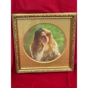 Pastel Young Girl Painting Paul Thomas 1868-1910