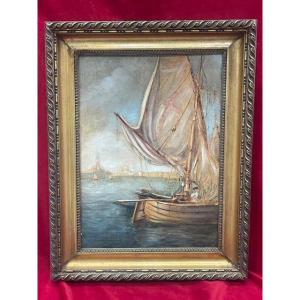 Oil Painting On Panel View Of Venice Paul Duverney