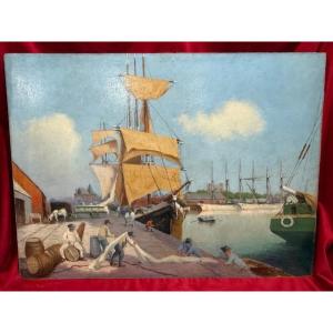 Marine Oil Painting On Panel 19th Century