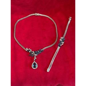 Vintage Set In 800 Silver Necklace And Curb Chain
