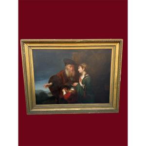 Imposing 19th Century Oil Painting On Canvas After Govaert Flinck's Agar And Ishmael