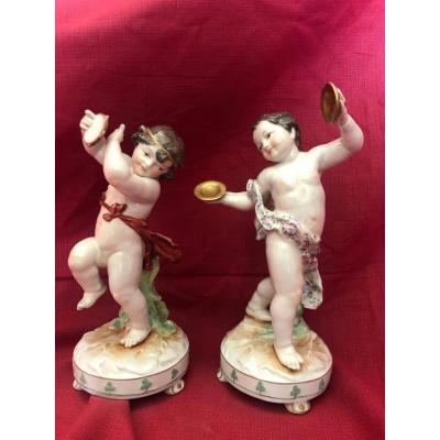 Pair Cherub Porcelain Statues German XIX