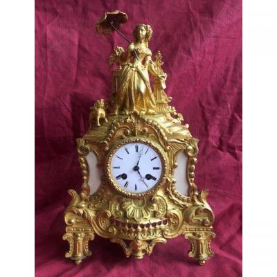 Romantic Clock In Bronze Dore XIX Eme