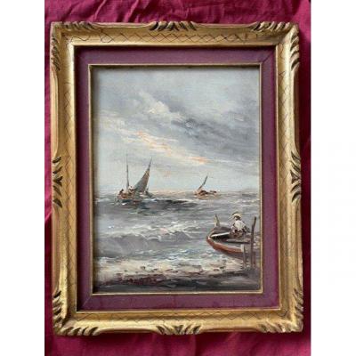 Marine Table XXth Oil On Canvas