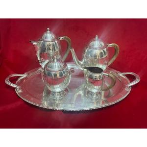 Tea Coffee Service Art Deco Period 1930 In Silver Metal