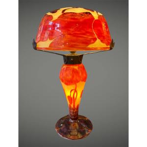 Schneider Le Verre Français Mushroom Lamp With Poppies