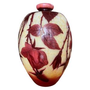 André Delatte Art Nouveau Vase With Roses