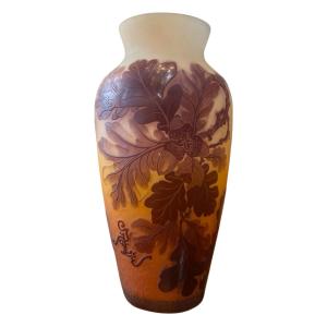 Emile Gallé Art Nouveau Vase With Oak Leaves