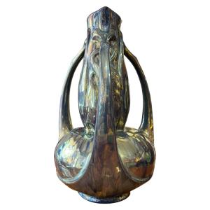 Flamed Stoneware Art Nouveau Vase Cythère Rambervillers