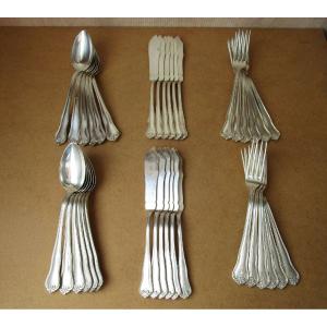 Twelve Spanish Silver Cutlery Set By José Amor Fish Service 36 Pieces Spain Cutlery Set