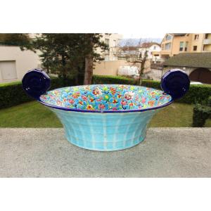 Enamels Of Longwy Old Superb Basket Or Fruit Bowl In Perfect State Of Preservation.