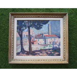Superb Painting Signed Oil On Panel Paris Montmartre Impasse Trainée Rue Poulbot Frame 1940