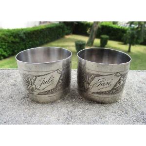Curiosity, Two Old Napkin Rings In Sterling Silver With Surprising First Names Jubé And Paré