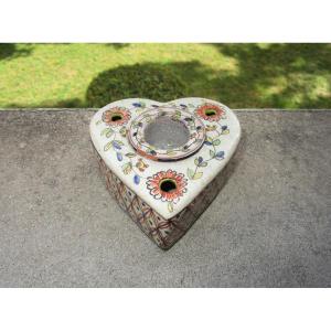 Antique Very Beautiful Inkwell, Late 18th Or Early 19th Century In Earthenware From Desvres Or Rouen Nevers