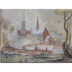 Very Beautiful Watercolor Drawing End Of 18th Century Or Very Early 19th Century Chalon Sur Saône Painting Signed Blouët.