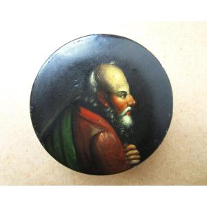 Old Beautiful Tobacco Or Confectionery Box In Black Lacquered Boiled Cardboard, 19th Century.