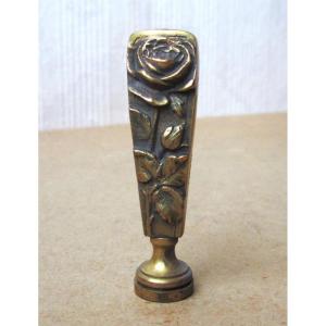 Antique Bronze Sealing Stamp With Rose Decor Signed L. Rigot Initials Eo Art Nouveau Stamp.
