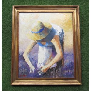 André Deymonaz, Oil On Canvas Signed, Woman In Lavender In Provence, Provencal Painting.