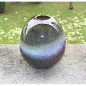 Monique Cavallini, Very Beautiful Small Ovoid Vase In Glazed Stoneware, Perfect Condition. Height: 9.4 Cm.