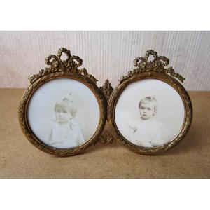Charming Small Double Photo Frame In Louis XVI Style, From The Napoleon III Period Photo Holder