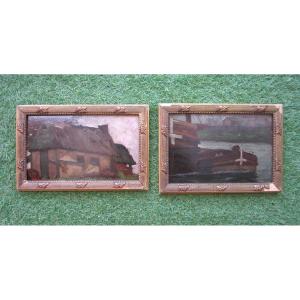 Louis Van De Velde Pair Of Small Paintings Circa 1900 Near Bailleul Lille Roubaix Hazebrouck