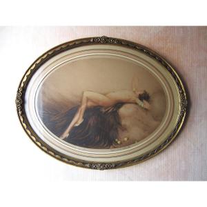 Louis Icart, Etching And Aquatint Signed And Numbered Eve Aux Pommes Nude Woman Nude Art Deco
